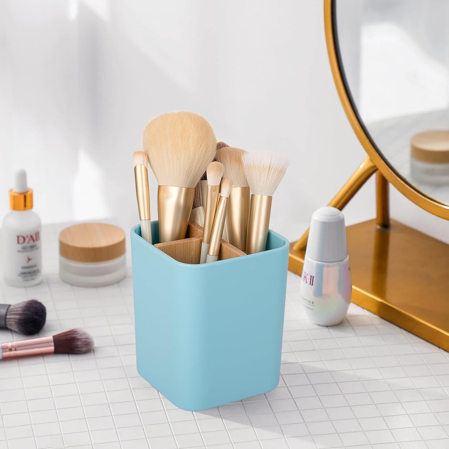 Bamboo Toothbrush Holder for Bathrooms Toothpaste Organizer - Black | Detachable Inserts, 3 Slots, Bathroom Counter Organizer, for Kids Electric Toothbrushes, Floss, Razors
