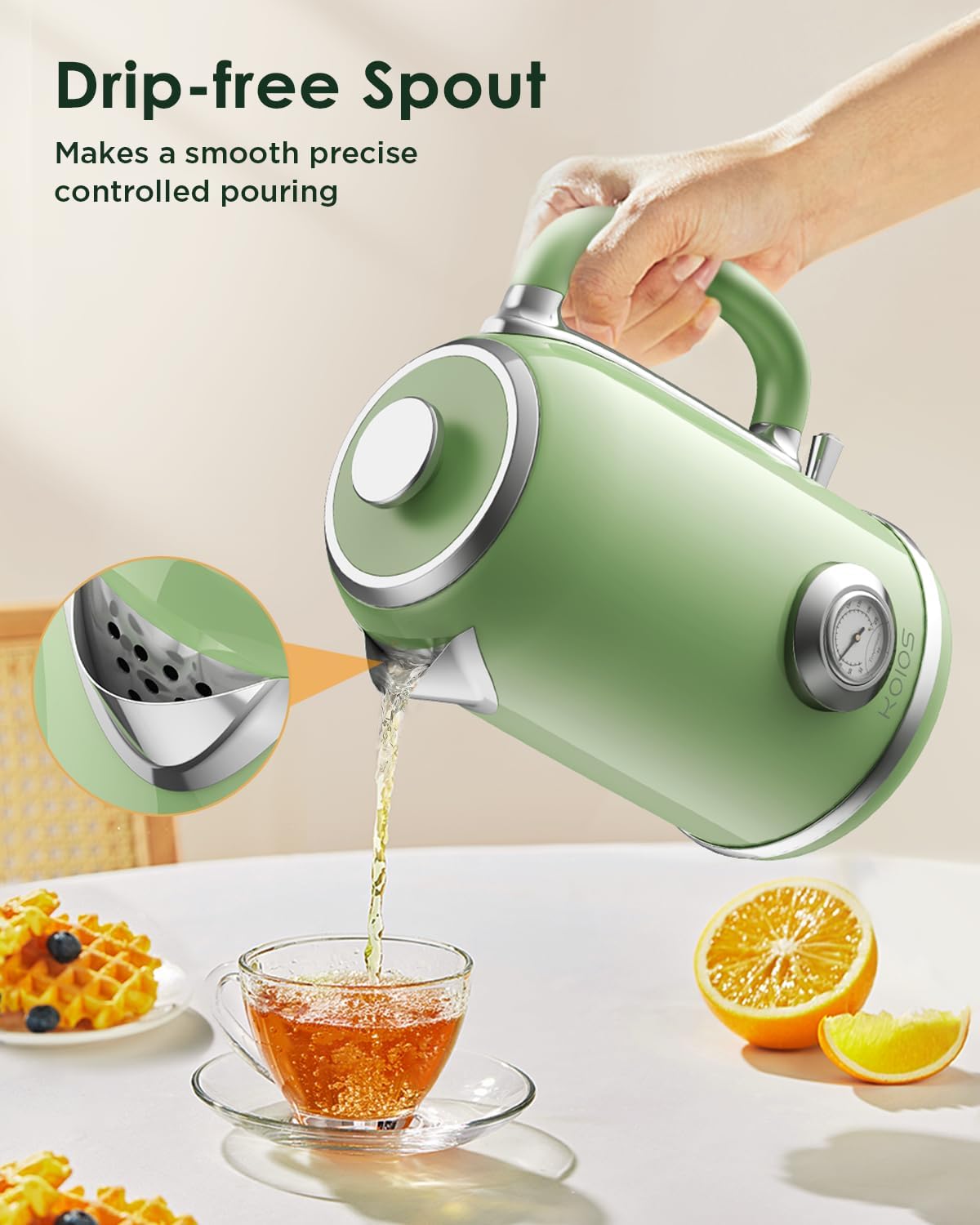 Electric Kettle 1.8L with Temperature Gauge, 1500W Fast Boiling Electric Tea Kettle, 100% Stainless Steel Retro-Style Hot Water Kettle Electric - Glowing LED Light, Auto Shut-Off & Boil-Dry Protection