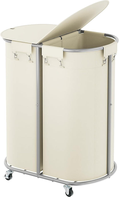 Laundry Hamper with Wheels and Lid, 100L Half Round Rolling Laundry Basket | Gasvadivum Sturdy Metal Frame Laundry Cart with Removable Bag, Dirty Clothes sorter Organizer for Bathroom, Bedroom, Black