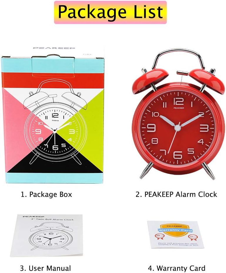 Peakeep Loud Alarm Clock for Heavy Sleepers Adults, Metal 4.5 Inches | Twin Bell Battery Operated Analog Alarm Clocks for Bedrooms Kids' Room Decoration (Jewel Blue)