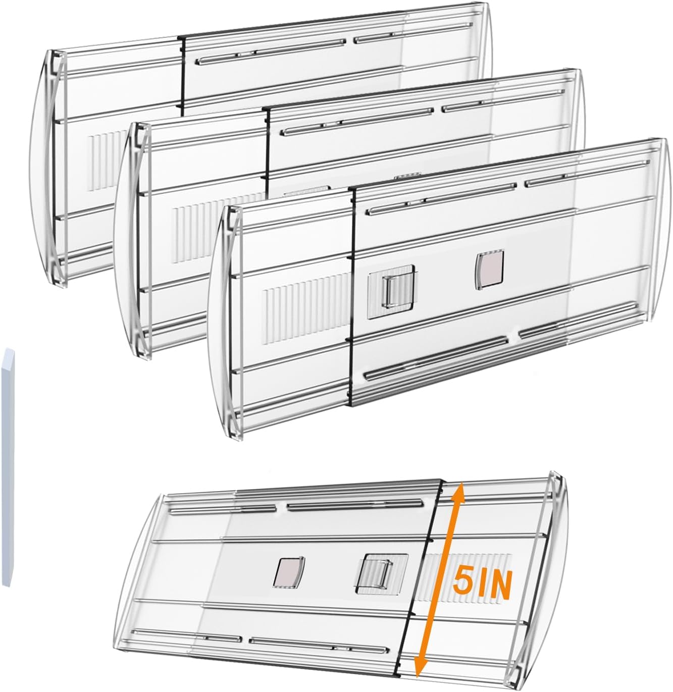 4 Pack Adjustable Drawer Dividers for Clothes,5" High Expandable From 13-21" Clear Drawer Organizers, PC Plastic Separators for Dresser/Bedroom/Bathroom/Kitchen/Office Storage