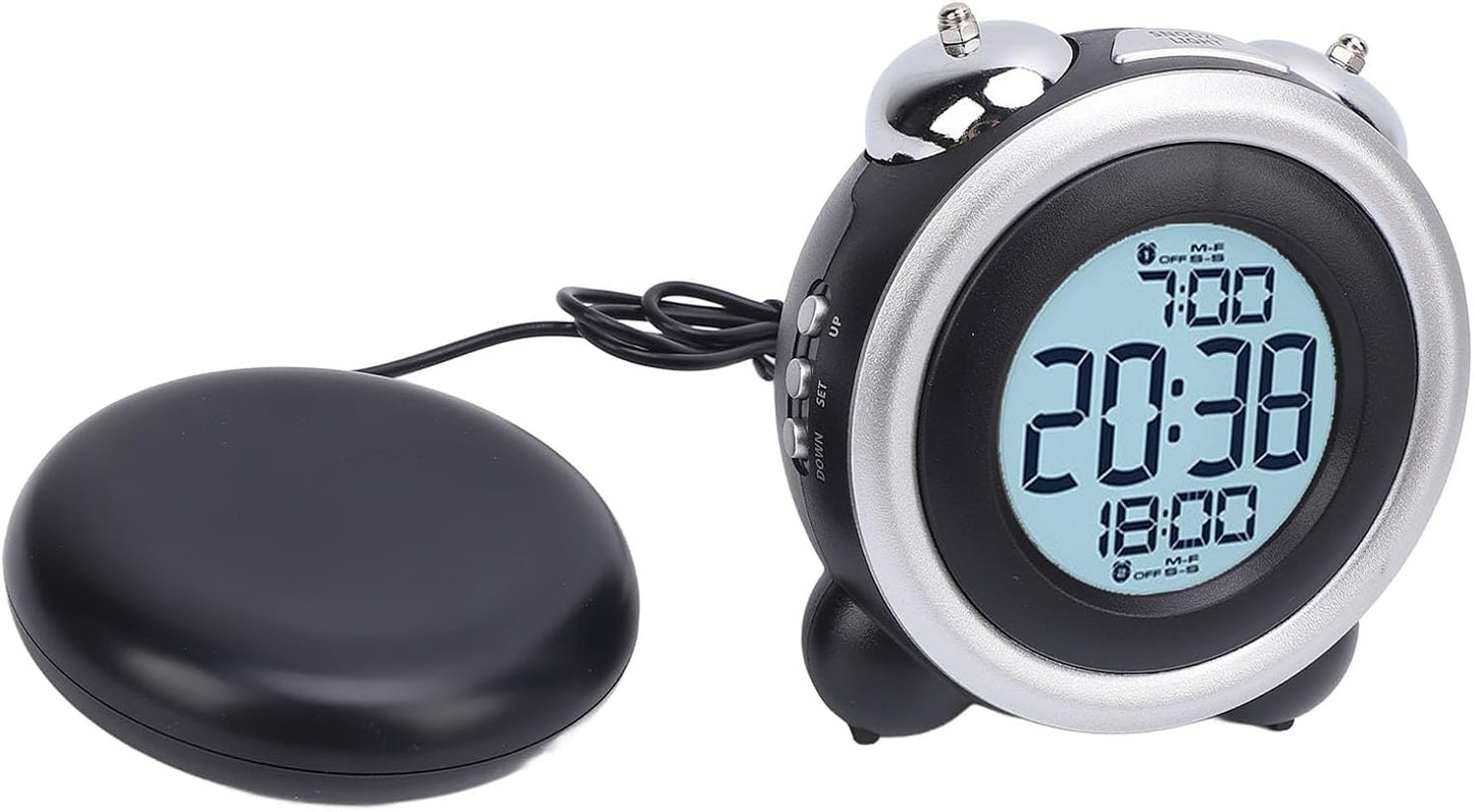 Dioche Vibrating Alarm Clock with Bed Shaker Adjustable Volume Strong Vibration Wake Up Heavy Sleepers LED Display ABS Battery Powered