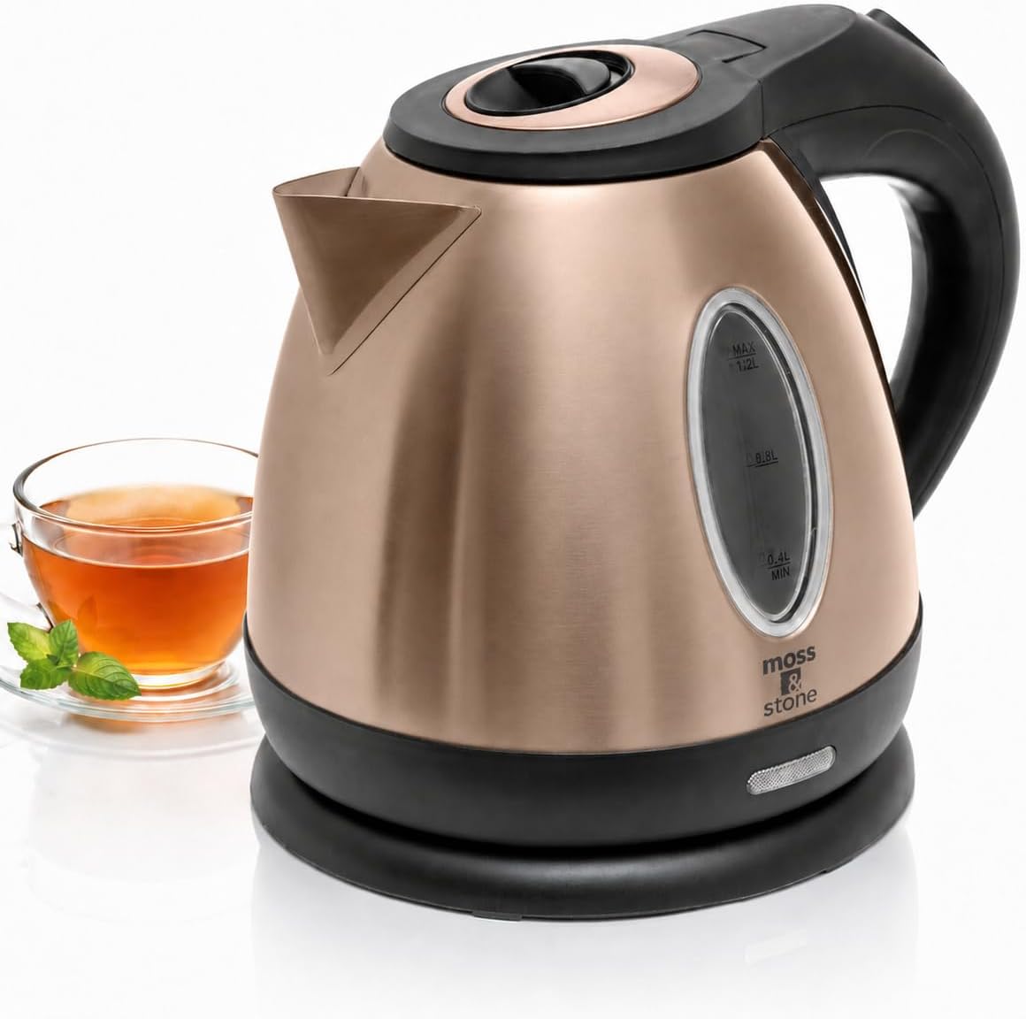 Moss & Stone Red Stainless Steel Electric Kettle, 1.2L Cordless 1500W | Small, portable hot water tea kettle, fast boiling pot, boil-dry protection, auto shut-off, blue Illuminate LED light