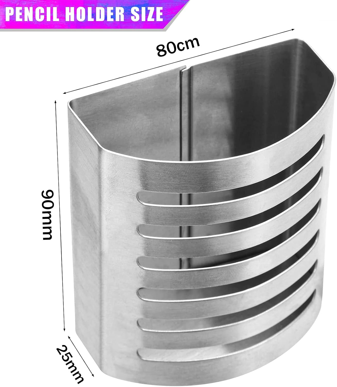 Magnetic Modern Pen and Pencil Holder, 3.25" x 1.75" x 3.50" | Metal Writing Utensil Storage Organizer for Kitchen, Locker, Home, or Office, Brushed Stainless Steel