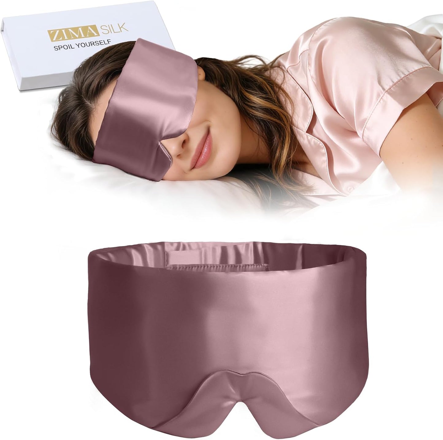 ZIMASILK 22 Momme 100% Mulberry Silk Sleep Mask - Full Silk Filled | Ultra-Soft & Breathable, Face-Hugging Blackout Eye Cover for Sleeping ( Pink )