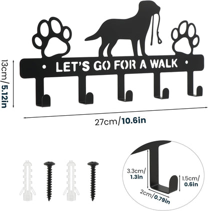 5-Hooks Dog Leash Holder for Wall, Metal Key Holder Leash Hooks,Pet Leash and Key Organizer, Screw Mounted Rack for Leashes Keys Collars, Entryway Garage Mudroom(10.6" × 4.9" × 0.8")