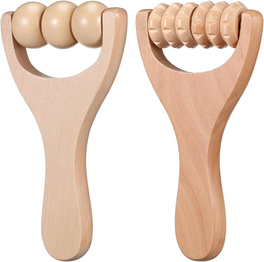 Wooden Massage Roller Tool Set for Full Body Relief Neck Shoulder Foot Leg Muscle Acupoint Therapy 2Pcs Compact Size 5.85 Inch Each