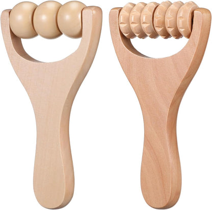 Wooden Massage Roller Tool Set for Full Body Relief Neck Shoulder Foot Leg Muscle Acupoint Therapy 2Pcs Compact Size 5.85 Inch Each