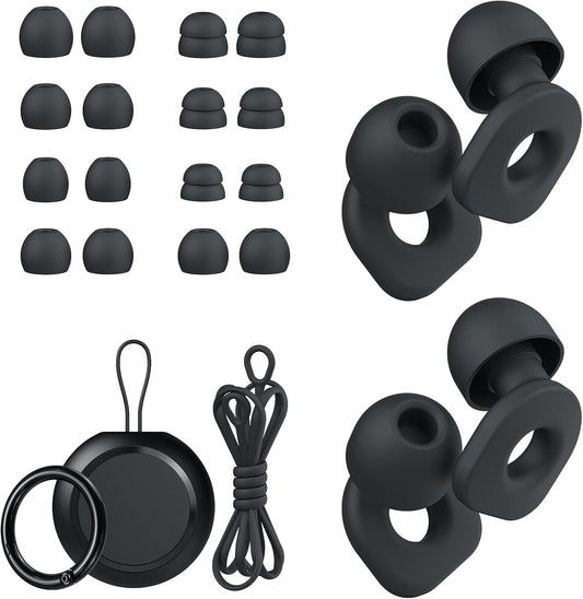 2 Pairs of Ear Plugs for Sleeping,Reusable Hearing Protection Earplugs with 8 Pairs Ear Tips & One Connector Cord,Soft Ear Plugs for Noise Reduction,Concert,Musician & Work - 25dB-30dB