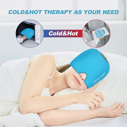 Cold Hat, Ice Cap, Cold/Hot Therapy Reusable Ice Head Wrap, Grey | 360°Compression Flexible Ice Pack Head Wrap, Cold Head Wrap, Migraine Relief Cap, Ice Head Wrap for Stress, Puffy Eyes