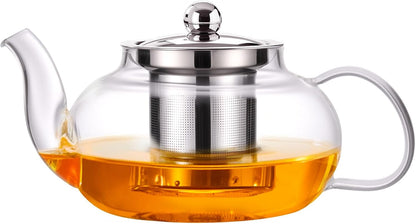 Baalaka Glass Teapot 18.6oz/550ml, Tea Pot with Removable Infusers for Loose Tea, Borosilicate Glass Tea Kettle Tea Maker Stovetop for Camping, Tea Infuser for Loose Leaf Tea Travel | Borosilicate glass tea kettle with infuser; steel strainer for loose