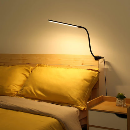 Lepro Small Desk Lamp with Clamp, LED Reading Lamps, 460LM, 5W, White | 3 Color Modes 10 Brightness, Dimmable USB Clip on Desk Light with Gooseneck Swing Arm for Nail, Home Office and Dorm