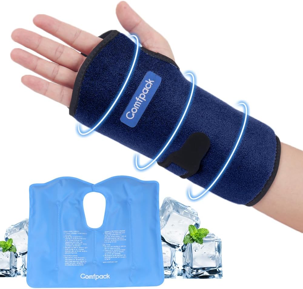 Wrist Ice Pack Wrap for Carpal Tunnel Relief with 2 Gel Ice Packs | Reusable Wrist Brace Compression Sleeve for Injuries, Tendinitis, Swelling, Surgery Recovery, Detachable Gel Inserts, Gifts
