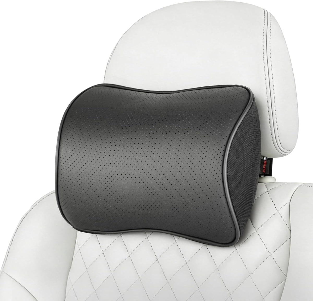 Aukee Car Headrest Pillow Memory Foam Car Neck Pillow with Adjustable Strap Soft Leather Headrest for Driving Home Office Black (1PC)