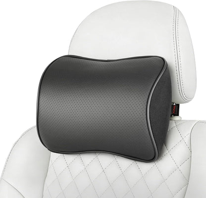 Aukee Car Headrest Pillow Memory Foam Car Neck Pillow with Adjustable Strap Soft Leather Headrest for Driving Home Office Black (1PC)