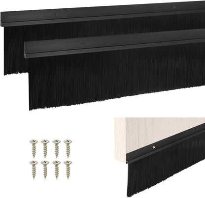 M METERXITY 2Pack Door Sweep - 39" Door Bottom Brush Heavy Duty Seal Draft Stopper Aluminum Base with 20mm Brush, Adhesive/Screw Installation for Interior/Exterior/Garage/Sliding Doors, Black
