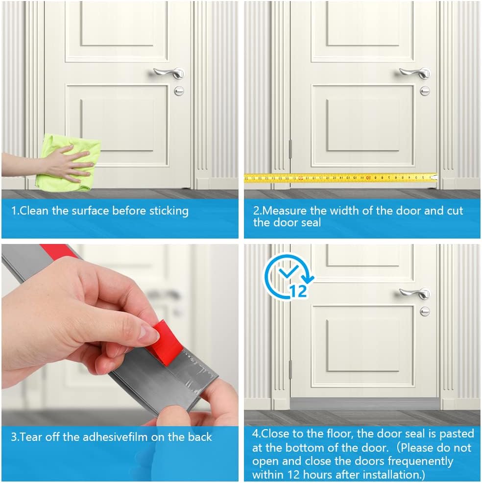 Ainiv Door Draft Stopper Under Door Seal, 2" W x 39" Cutable Soundproof Door Seal, Adhesive Under Door Sweep Weather Stripping Soundproof Kit, Under Door Draft Stopper Seals Anti-Collision-Black