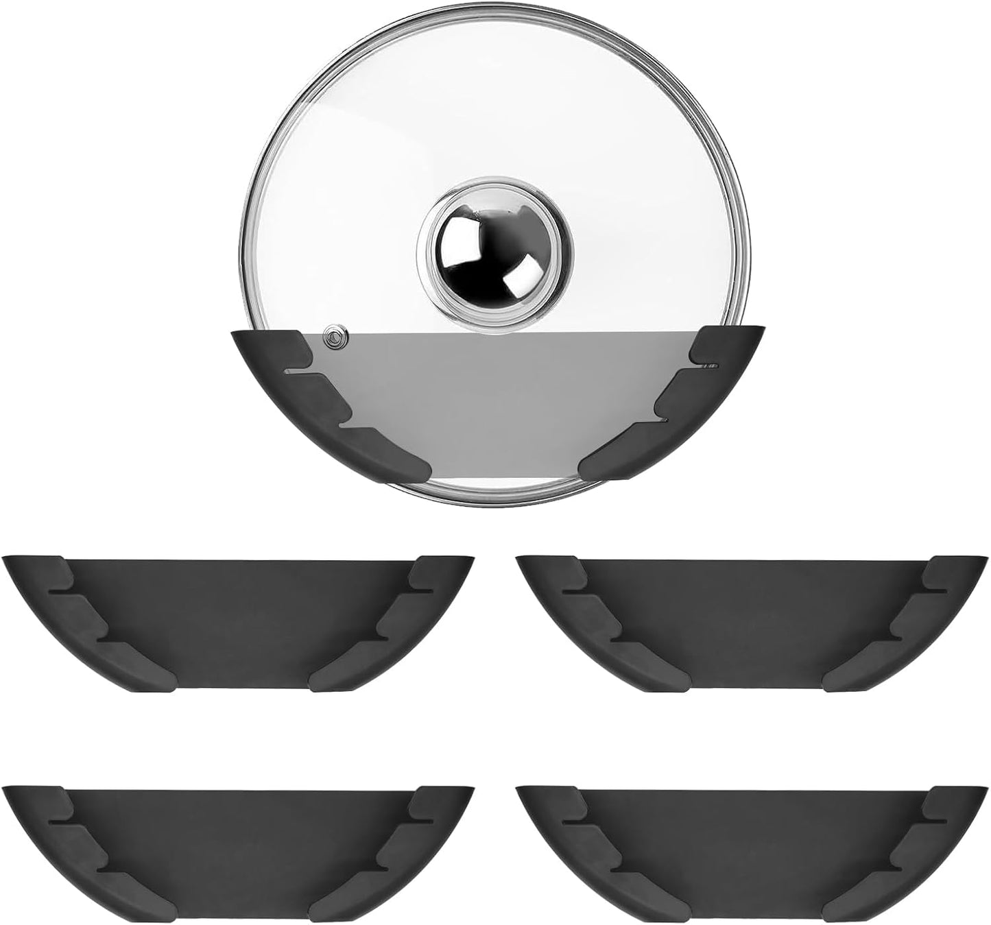 Universal Pot Lid Organizer for Cabinet, 5 Pcs Pan Lids Organizers Inside Cabinet Door Wall Mount Pots Top Storage Rack Holder for Kitchen, Fits 6" to 13.5" (5pcs black)