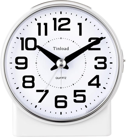 Tinload 4.3" No Ticking Analog Alarm Clock,Silent Readable for Seniors,Easy to Set,Gradual Rise Alarm,Big Numbers,On/Off Switch on Side,Gentle Wake,Snooze,Lighted on Demand,Battery Operated,Black