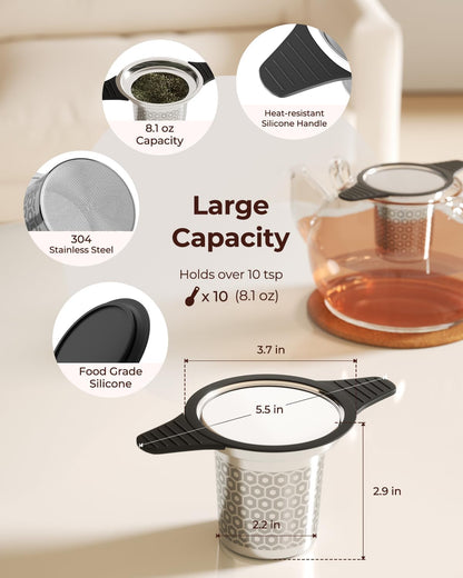 304 Stainless Steel Tea Infuser for Loose Leaf Tea Steeper | Extra Fine Mesh Large Tea Strainers & Filters with Food Grade Silicone, Tea Diffusers for Loose Tea, Cup, Mug, Teapot