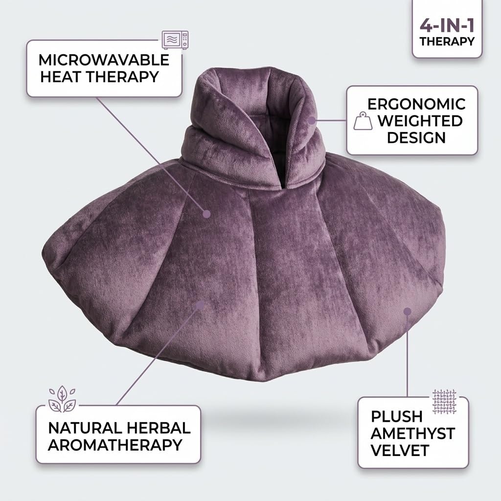 Kozi Neck Heating Pad | Microwaveable Weighted Shoulder Heating Pad | Neck and Shoulder Heating Pad with Clay Beads & Aromatherapy (Amethyst)