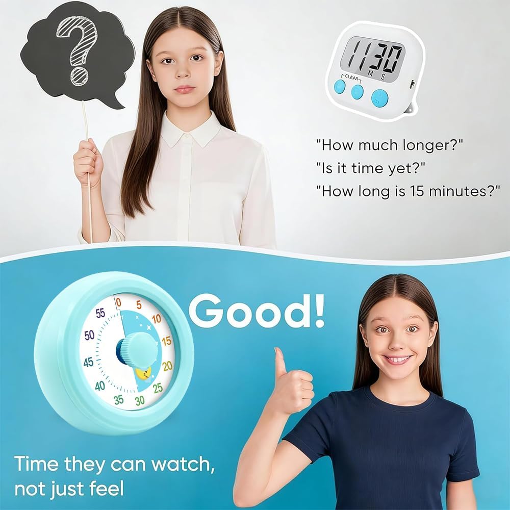 60 Minute Visual Timer with Silent Operation Visual Countdown Timer Rainbow Disk 60 Minute Countdown Timer Task Reminder Home and Kitchen Timer for Kids Desk, Office Meetings (Green)