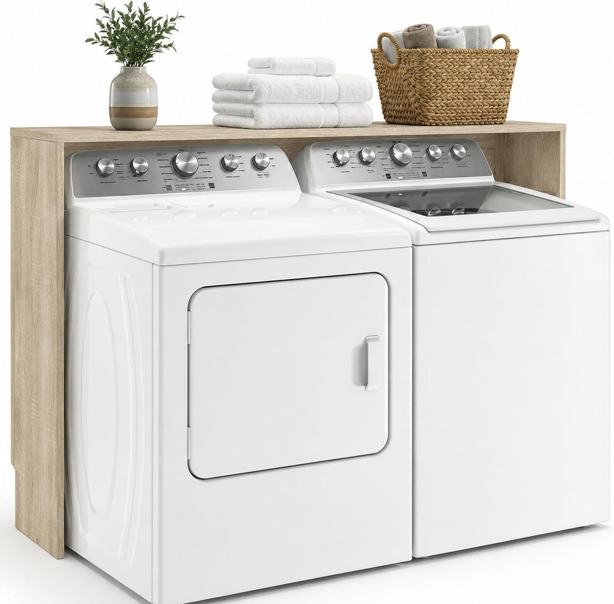 Over the Washer and Dryer Storage Shelf, Laundry Shelf, White | Engineered Wood, Laundry Room Organizer with Side Panels, Wall-Mounted, Top Surface for Folding and Supplies