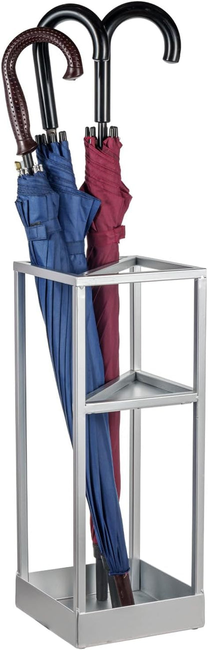 MyGift 20 Inch Brass Tone Metal Umbrella Stand with Drip Tray | Freestanding Rain Gear Storage - Long Short Umbrellas Canes Walking Sticks Entryway Lobby Office Floor Standing Drip Catcher