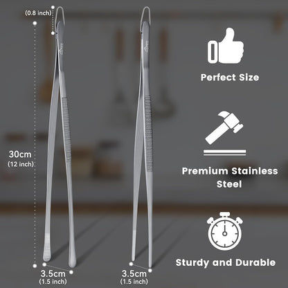 HOTEC Kitchen Tweezers Stainless Steel Cooking Tweezers -6.3" and 12"