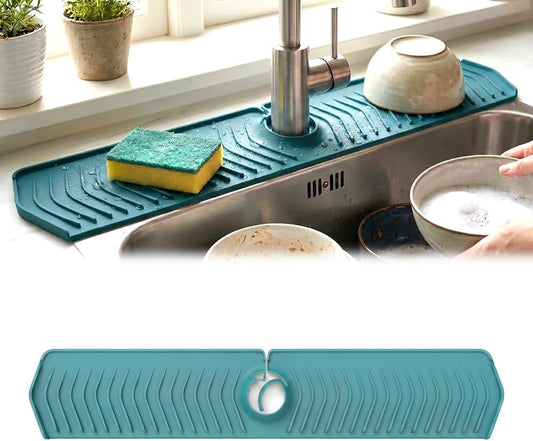 Kitchen Sink Faucet Mat, 2025 New Foldable Faucet Mat for Kitchen Sink, 30in Silicone Faucet Guard & Draining Mat Keep Countertops Dry Splash Guard (Green, 30in)