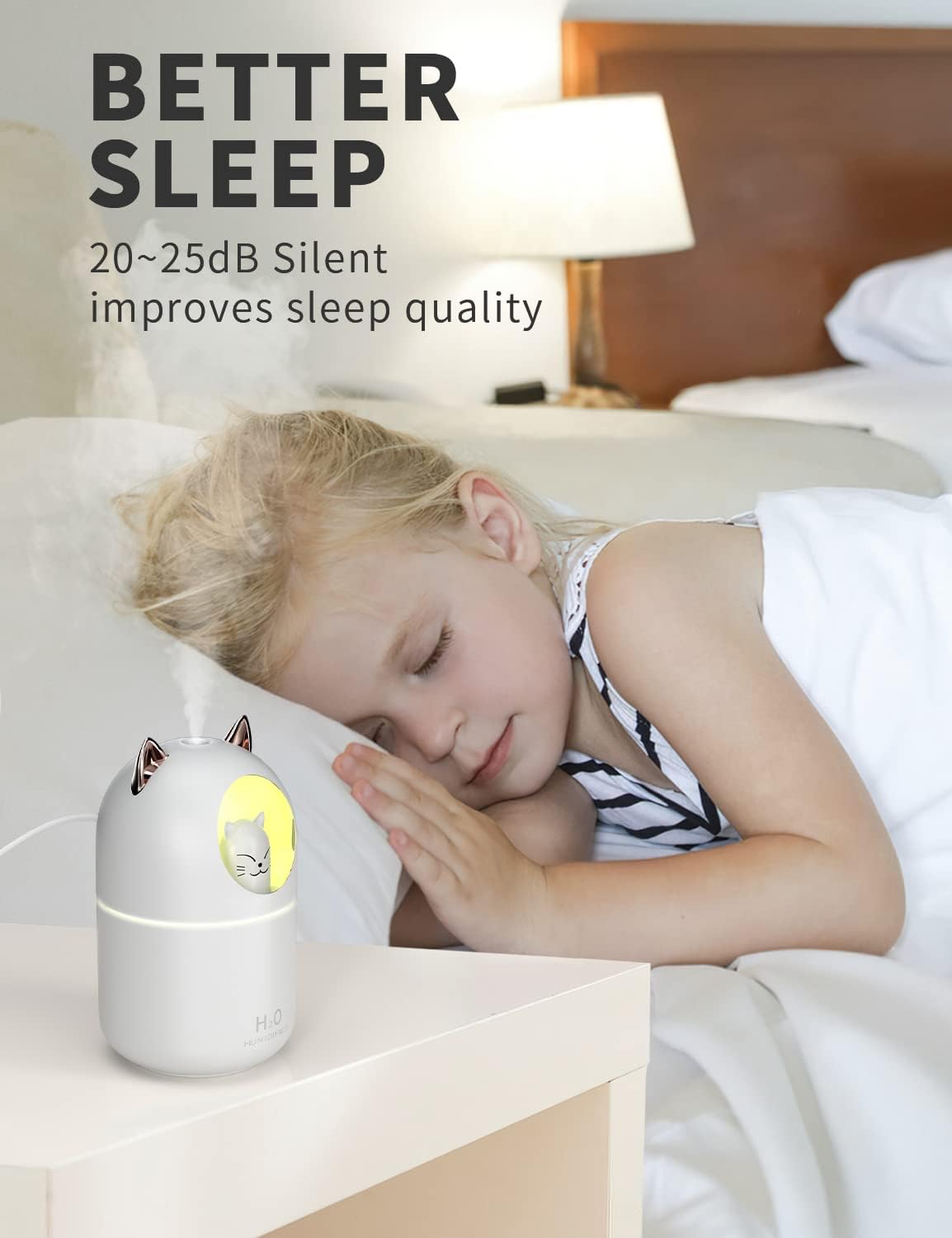 Cool Mist Humidifier,300ml Mini Humidifiers with Night Light,Waterless Auto-Off Air Humidifier,20dB Quiet Humidifiers for Bedroom,Car, Plant for Girl Boy