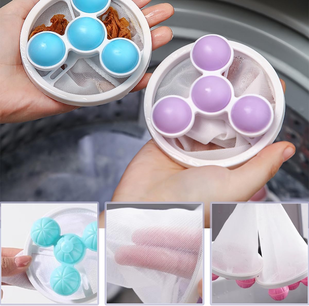 6 PCS Hair Filter Bag Floating Lint Catcher for Washing Machine Pet Hair Catcher Reusable Washing Hair Filter Cleaning Mesh Bag Dog Cat Hair Remover for Laundry(2 Styles