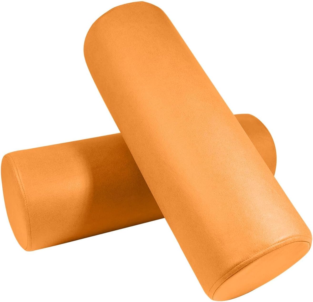 2 Pack Neck Roll Pillow, High-Density Foam Cylinder Bolster Pillow for Neck, Back & Lumbar Support, Ergonomic Round Pillow for Side Sleepers, Sleeping, Removable Washable Cover (7.9''x23.6'' Orange)