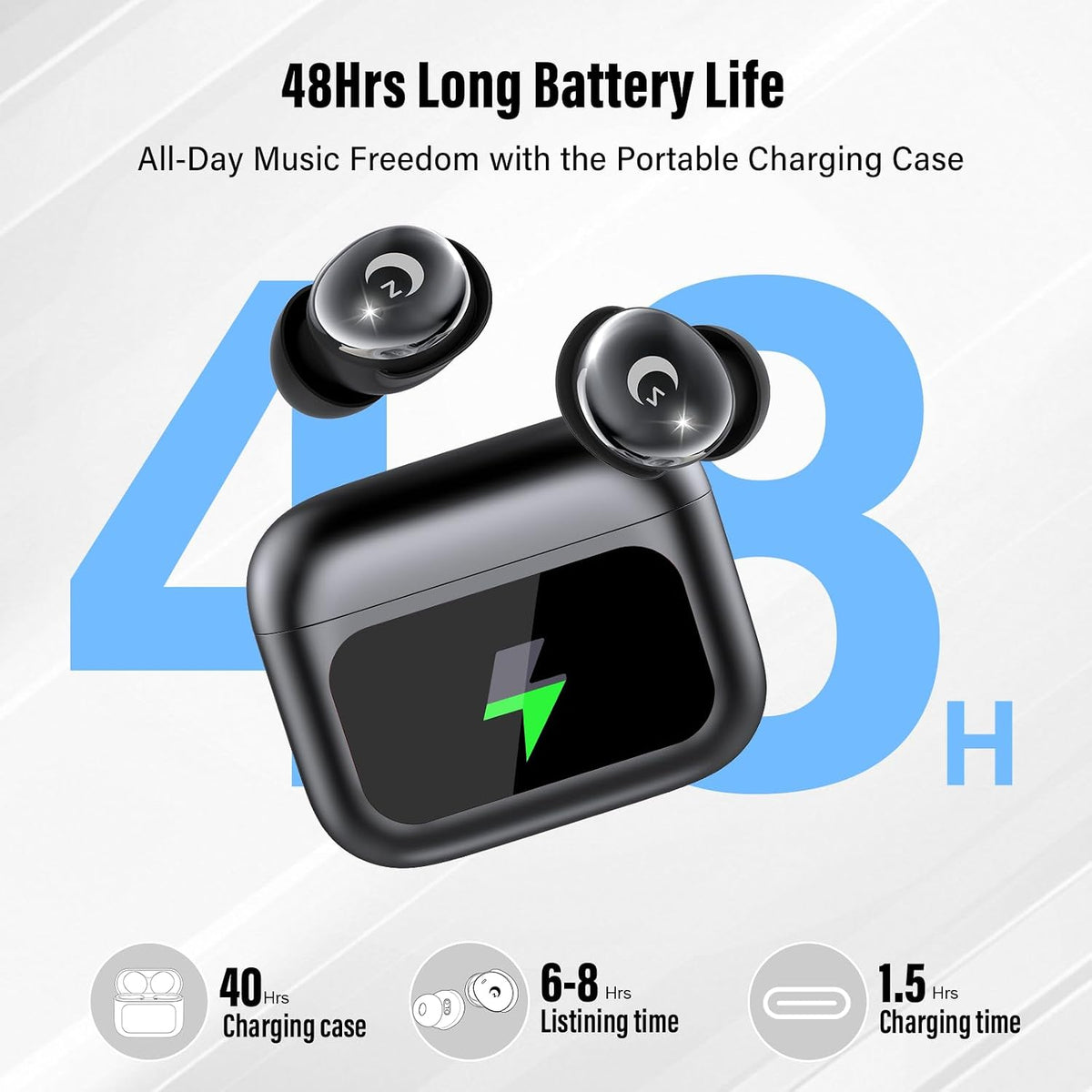 VEKJ Sleep Earbuds Bluetooth 5.4, 48H Smart Touch Screen in Ear Ear Buds, 2025 Mini Sleep Headphones Small Design for Side Sleepers, 5 EQ Modes, Clear Calls, IPX7 Waterproof in Ear Earphones