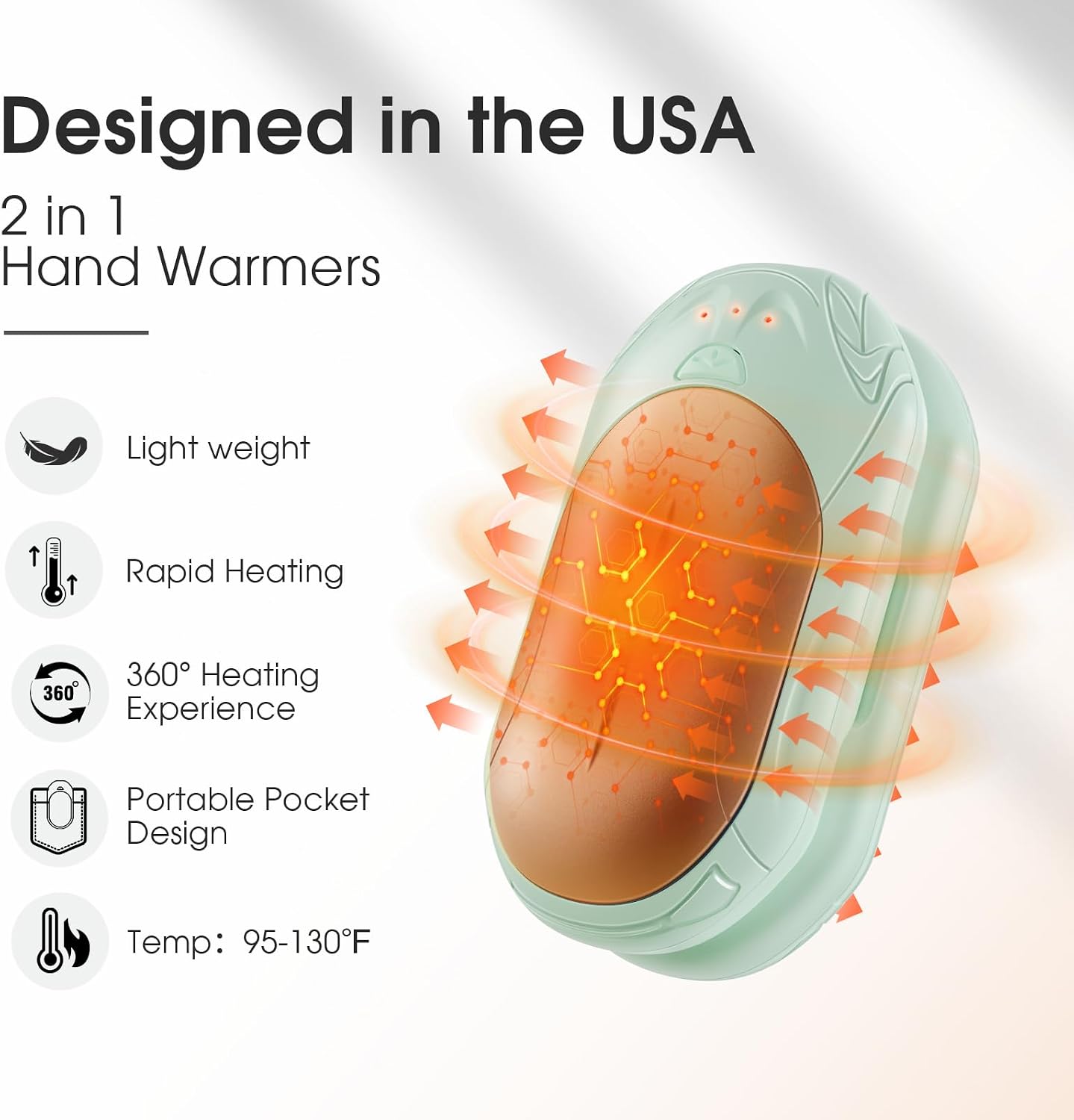 AI Hand Warmers Rechargeable 2 Pack, AI Smart Chips Electric Hand Warmers, 20Hrs Long Safe Heat, Portable Pocket Heater, Gifts for Christmas, Outdoor, Hunting, Golf, Camping Accessories