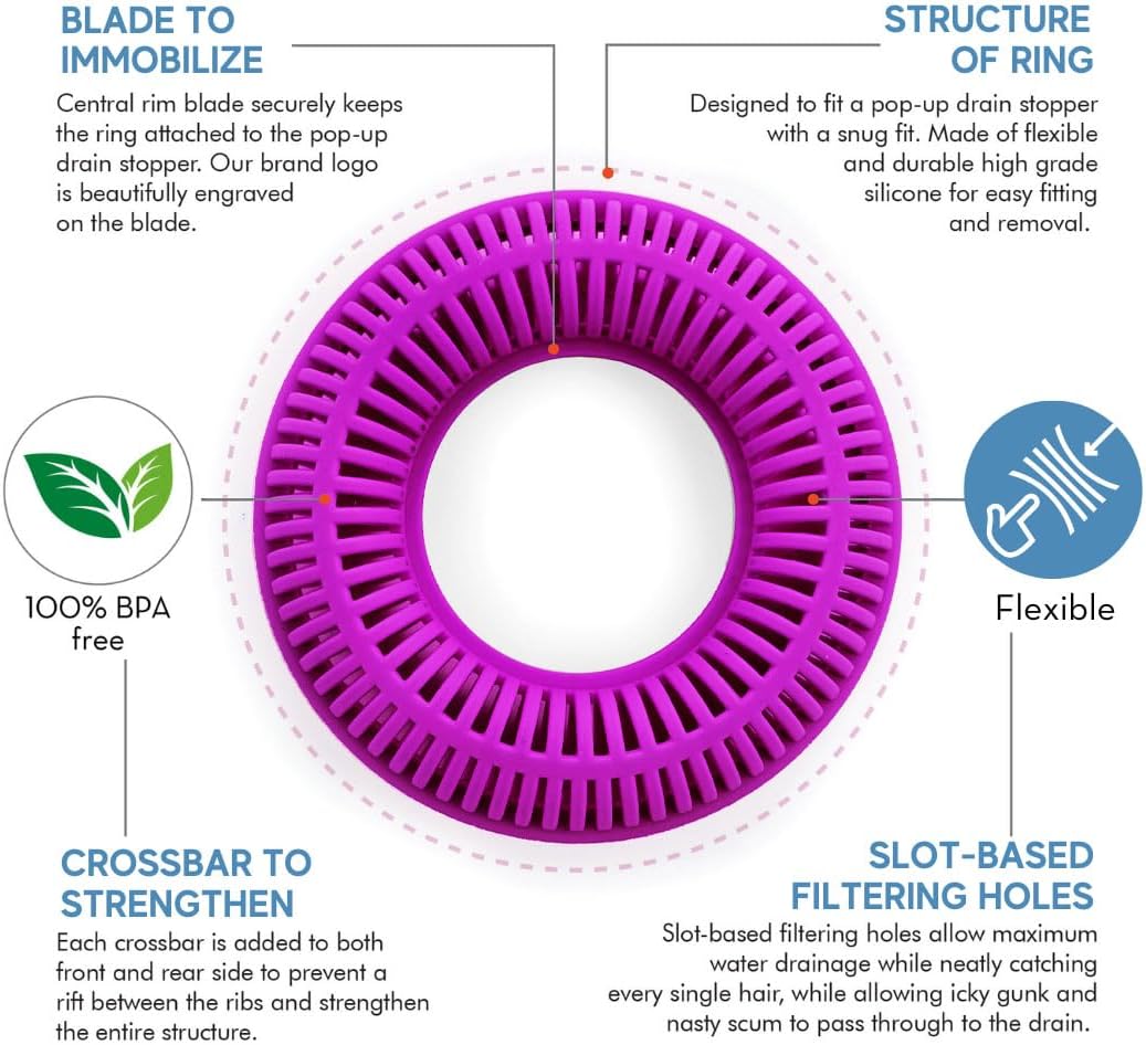TubRing Pop-Up Drain Protector & Strainer Silicone Hair Catcher, Aqua | Easy snap-in design fits around bathtub stoppers. Customizable utility guard for clog prevention. Fits 1.85"- 2.16" drains.