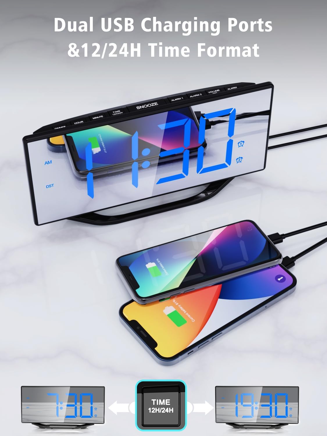 PPLEE Extra Loud Vibrating Alarm Clock with Bed Shaker