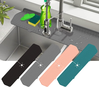 Kitchen Faucet Sink Splash Guard, 24" x 5.6'' Upgrade Silicone Faucet Water Catcher Mat, Sink Draining Pad Behind Faucet, Rubber Drying Mat for Countertop, Bathroom, Farmhouse, RV (Black)