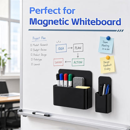 Magnetic Pen Holder, 2 Pack Magnetic Dry Erase Marker Holder, Black Strong Magnetic Marker Holder Pen Pencil Organizer for Whiteboard, Refrigerator, Office, Locker Accessories, Classroom Must Haves