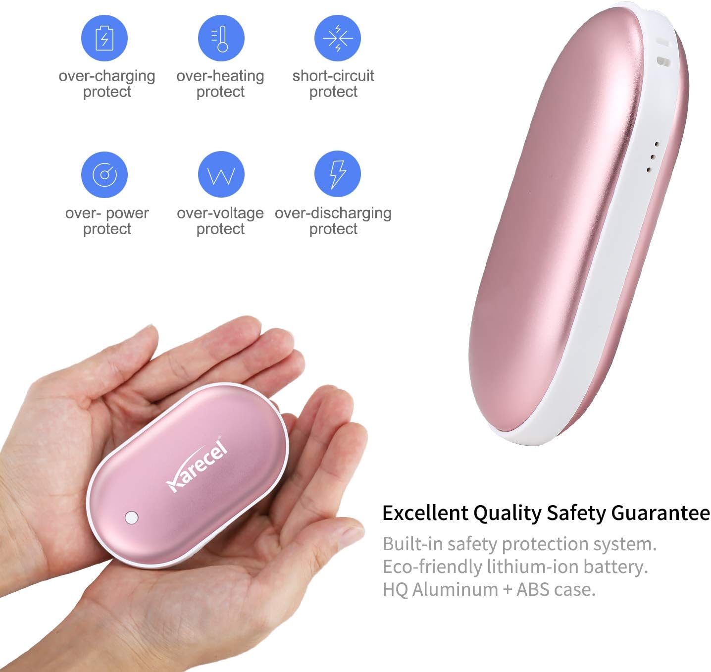 Karecel Rechargeable Hand Warmer, 5200mAh Double-Sided 4-inch Full-Surface Heat Electric Hand Warmer, Up to 11Hrs, Portable Handwarmer Pocket Heater, Tech Gifts for Men Women, Winter Essentials