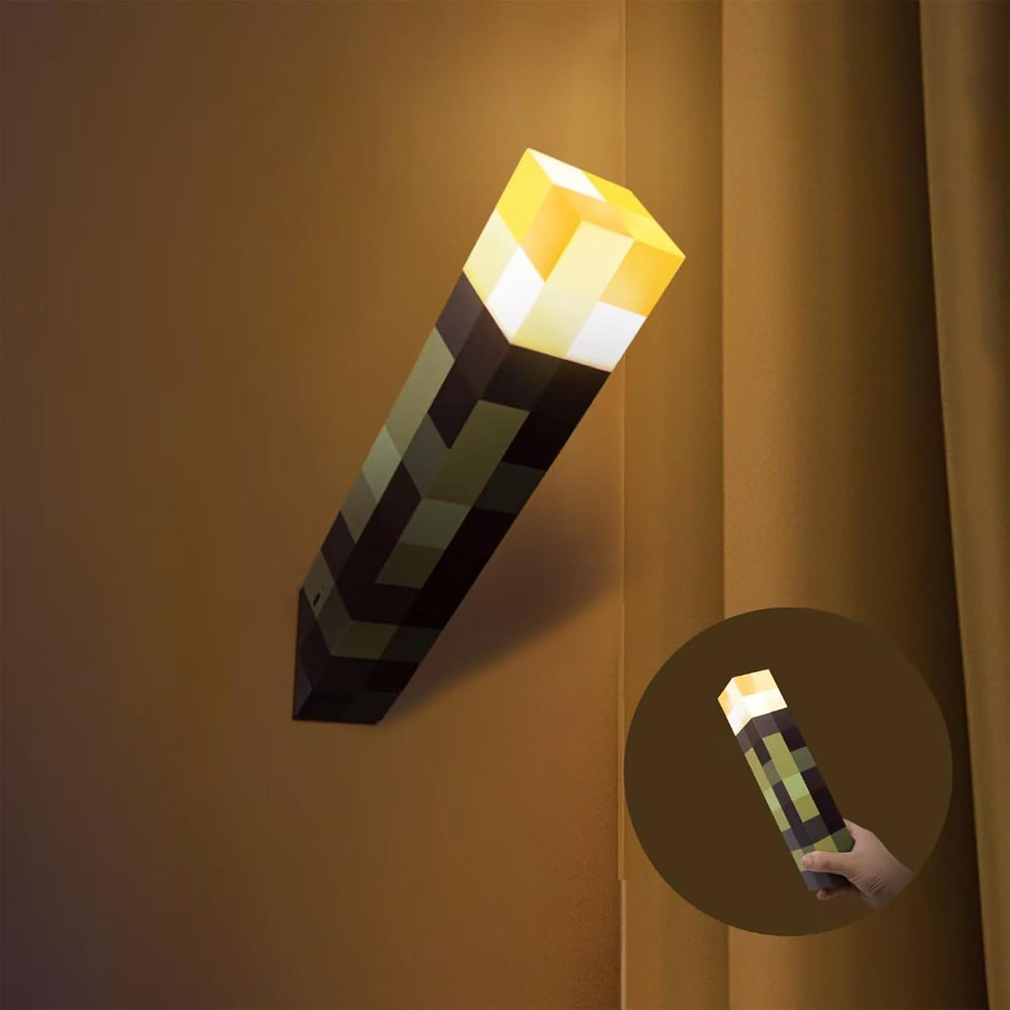 Light-up Wall Torch Lamp with 3 Lighting Levels, Hand Held & Wall Mountable Table Lamps, USB Rechargeable Night Light, Costume Cosplay Bedside Lamp for Home/Office Decor