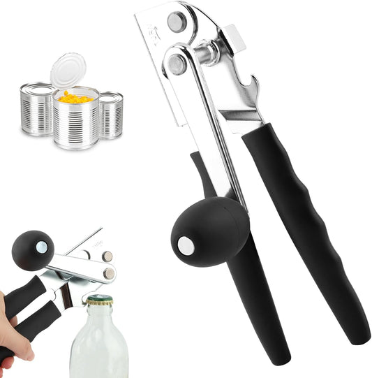 Manual Can Opener, Heavy Duty Hand Crank Can Opener for Seniors & Arthritis -Easy Open Smooth Edge Safe Cut with Bottle Opener Use at Home or Restaurant for Seniors Chef