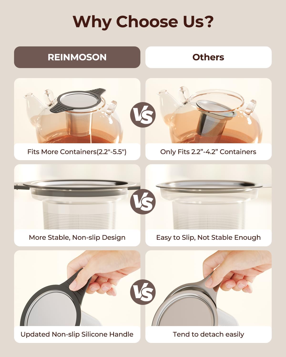 304 Stainless Steel Tea Infuser for Loose Leaf Tea Steeper | Extra Fine Mesh Large Tea Strainers & Filters with Food Grade Silicone, Tea Diffusers for Loose Tea, Cup, Mug, Teapot