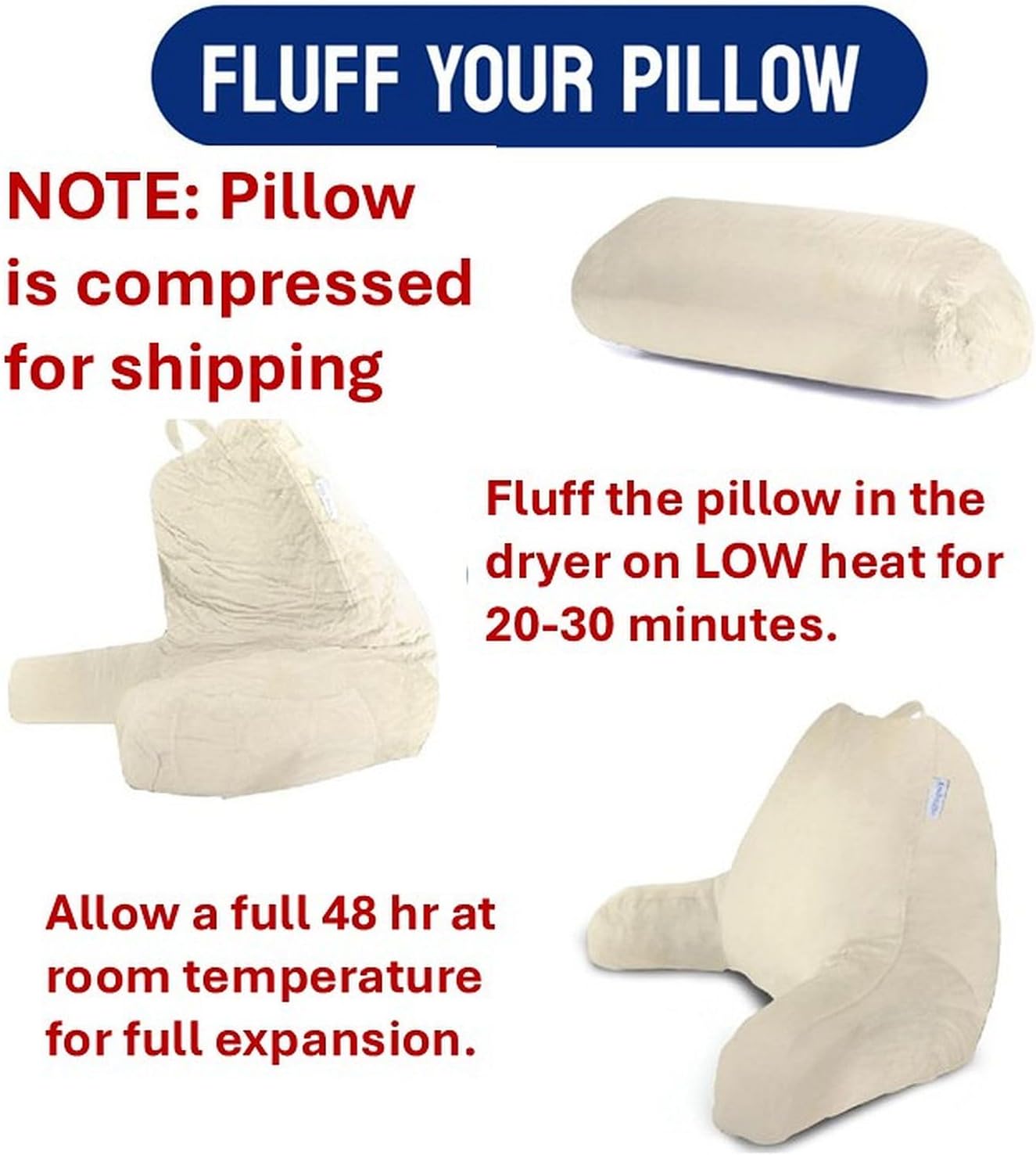 Reading Pillow for Bed with Arms Pockets for Adults, Large Grey | Bed Pillow for Sitting Up for Nursing, Breast Feeding, Bedrest or Relief from GERD or Heartburn; Removable, Washable Cover