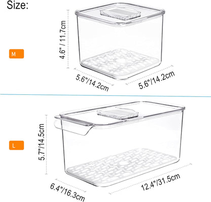 Fridge Produce Saver Food Storage Bin Containers, Stackable Refrigerator Freezer Organizer Fresh Keeper Container with Vented Lids, 3 Pack