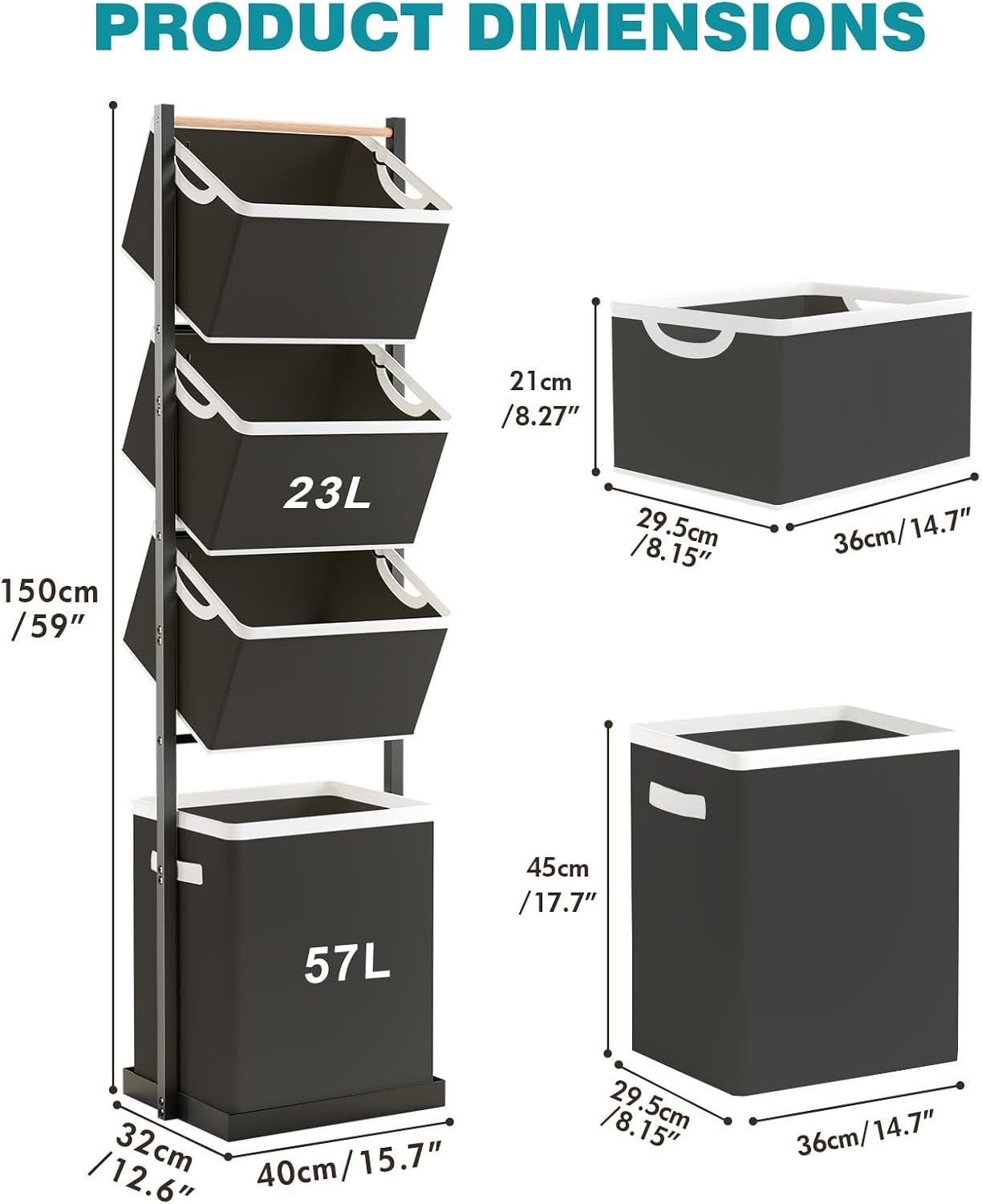 BAOKALER 4-Tier Laundry Hamper Sorter, Vertical Laundry Baskets with Wheel | Rolling Stackable Laundry Cart Removable, Organizer and Storage for Small Space, Dorm, Closet, Bathroom