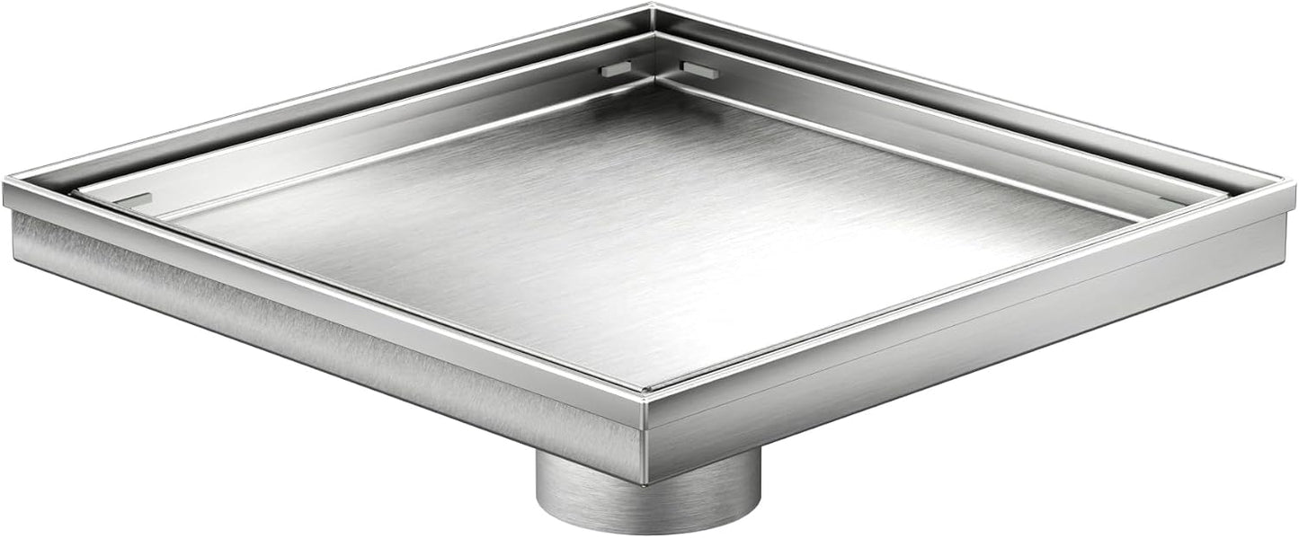 Neodrain 4" Brushed Square Shower Drain with Removable Tile Insert Grate | 304 Stainless Steel Tile Square Drain, Hidden Drain,Easy to Clean, Waterproof & Sturdy Shower Drain, CUPC Certified