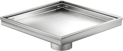 Neodrain 4" Brushed Square Shower Drain with Removable Tile Insert Grate | 304 Stainless Steel Tile Square Drain, Hidden Drain,Easy to Clean, Waterproof & Sturdy Shower Drain, CUPC Certified