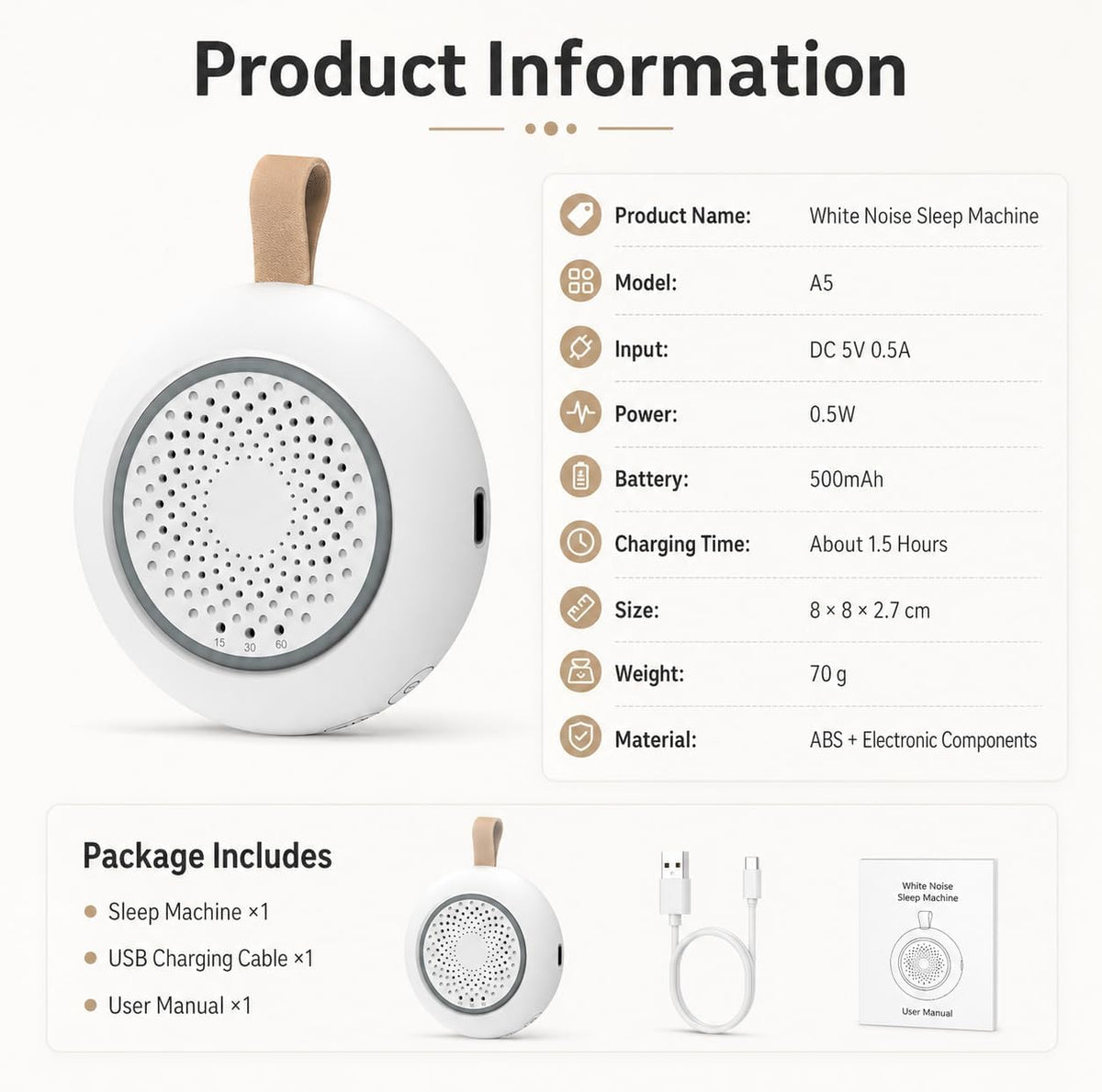 Portable White Noise Machine for Baby, 24 Nursery Sleep Sounds, Night Light