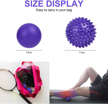 URAQT Spiky Massage Ball Set, 2 Pack Physical Therapy Massage Balls, Hard Lacrosse Ball & Spiky Massage Ball for Myofascial Release and Trigger Point Deep Tissue Massage (Purple)